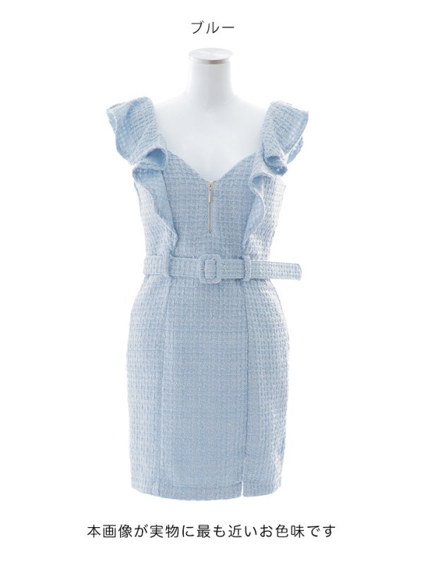 画像12: SALE!再入荷!ワンカラータイトミニドレス/ツイード/ベルト/ゴールド/谷間見せ/背中見せ/フリル袖/ミニドレス/キャバドレス 【XS-Lサイズ/1カラー】[OF01-X] 【SB】dzw (12)