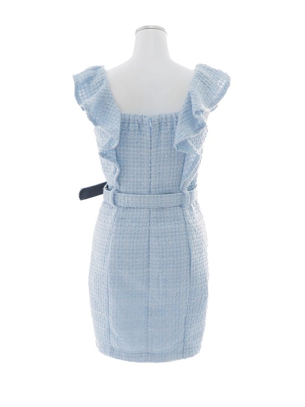 画像13: SALE!再入荷!ワンカラータイトミニドレス/ツイード/ベルト/ゴールド/谷間見せ/背中見せ/フリル袖/ミニドレス/キャバドレス 【XS-Lサイズ/1カラー】[OF01-X] 【SB】dzw (13)