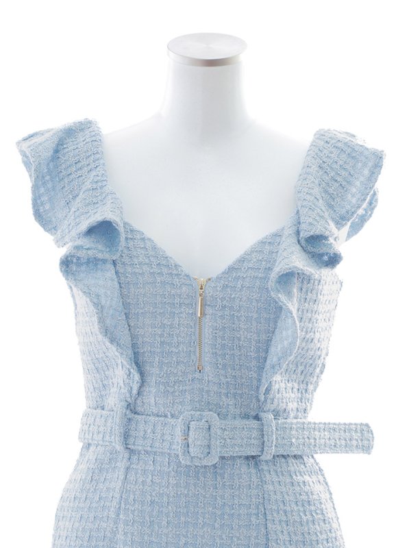 画像14: SALE!再入荷!ワンカラータイトミニドレス/ツイード/ベルト/ゴールド/谷間見せ/背中見せ/フリル袖/ミニドレス/キャバドレス 【XS-Lサイズ/1カラー】[OF01-X] 【SB】dzw (14)