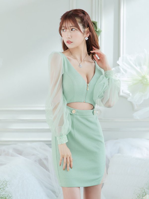 画像6: ワッフルフロントファスナードレス/肌見せ/谷間見せ/背中見せ/タイト/ミニドレス/キャバドレス【XS-Lサイズ/1カラー】[HC02]【SB】dzw (6)