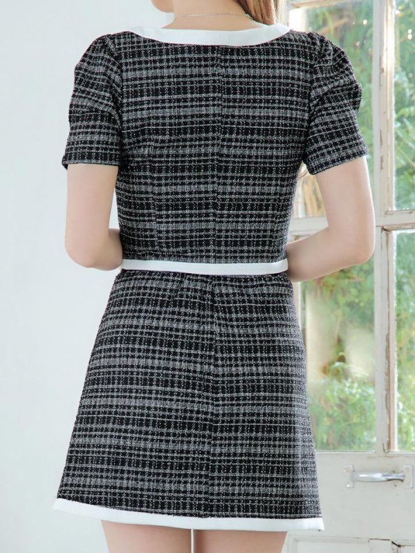 画像7: ツイードセットアップドレス/フロントジップ/ベルト/谷間見せ/背中隠し/ミニドレス/キャバドレス【XS-Mサイズ/2カラー】[HC02-X] 【SB】dzw (7)
