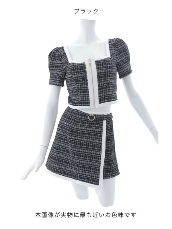 画像19: 【送料無料！】ツイードセットアップドレス/フロントジップ/ベルト/谷間見せ/背中隠し/ミニドレス/キャバドレス【XS-Mサイズ/2カラー】[HC02-X] 【SB】dzw (19)