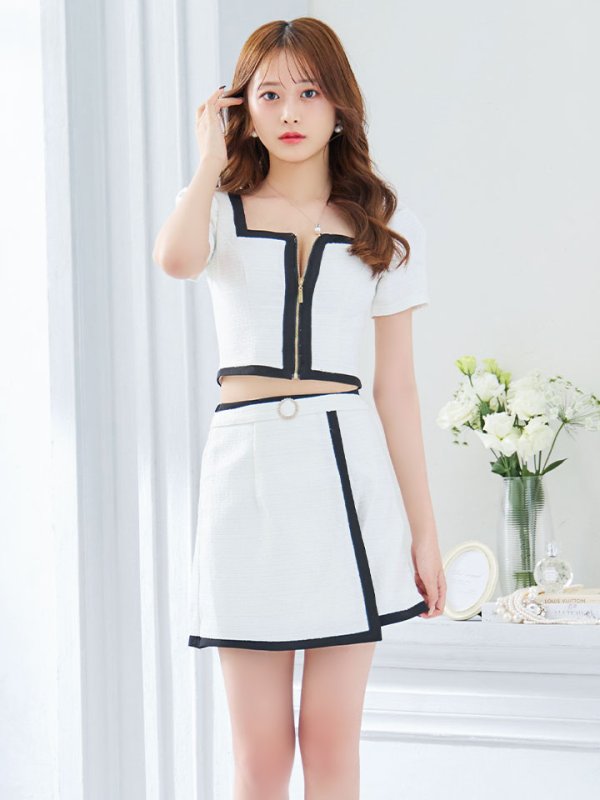 画像4: 【送料無料！】ツイードセットアップドレス/フロントジップ/ベルト/谷間見せ/背中隠し/ミニドレス/キャバドレス【XS-Mサイズ/2カラー】[HC02-X] 【SB】dzw (4)