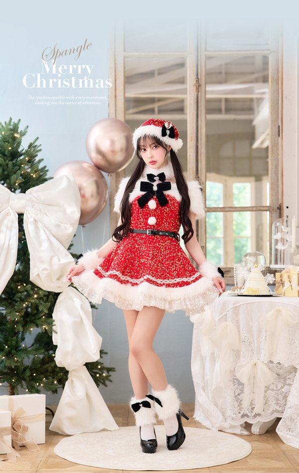 画像10: 【即日発送！】【クリスマスコスプレ9点セット】【Malymoon/マリームーン】スパークリージュエルリボンサンタ【SM-ML/2カラー】[OF03] (10)