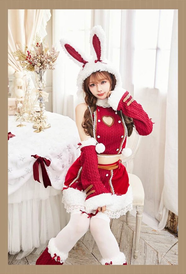 画像7: 【即日発送！】【クリスマスコスプレ7点セット】【Malymoon/マリームーン】ラブスペルニットバニーサンタ【フリーサイズ/2カラー】[OF03] (7)