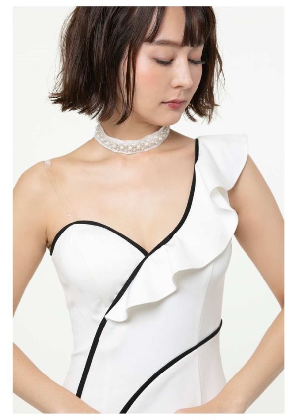 画像5: 値下げ!【高級ドレスSALE】フリルデザイン/ ワンショル/ パイピング/ タイト/ ミディアム丈/ミニドレス/ キャバドレス【HC03】 (5)