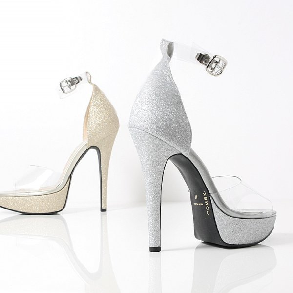 画像2: 【COMEX】 2color/ 13cmヒール/ クリアサンダル/ ラメ / ハイヒール/ アンクルストラップ/ サンダル[OF02] (2)