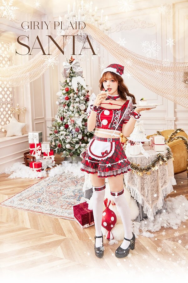 画像3: 【即日発送！】【クリスマスコスプレ8点セット】【Malymoon/マリームーン】ガーリーチェックサンタ【フリーサイズ/1カラー】[OF03] (3)