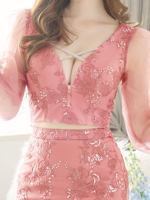 画像15: 【送料無料!】刺繍レースドレス/ビジュー/チュール/ロングスリーブ/ロングドレス/キャバドレス【S-Mサイズ/2カラー】[HC02-X] 【SB】dzw (15)