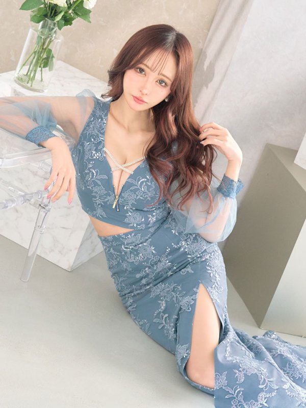 画像11: 【送料無料!】刺繍レースドレス/ビジュー/チュール/ロングスリーブ/ロングドレス/キャバドレス【S-Mサイズ/2カラー】[HC02-X] 【SB】dzw (11)