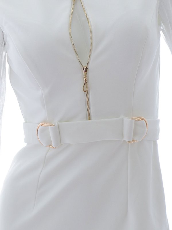 画像30: ジップアップドレス/チュール袖/刺繍/布ベルト/シアー/スリット/透け/谷間見せ/背中隠し/ミニドレス/キャバドレス【XS-XLサイズ/3カラー】[HC02-X] 【SB】dzw (30)