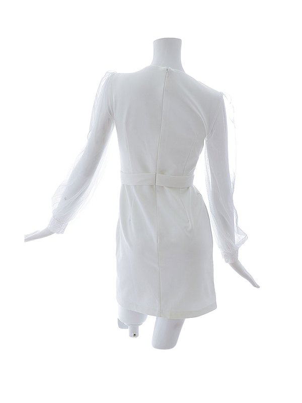 画像26: ジップアップドレス/チュール袖/刺繍/布ベルト/シアー/スリット/透け/谷間見せ/背中隠し/ミニドレス/キャバドレス【XS-XLサイズ/3カラー】[HC02-X] 【SB】dzw (26)