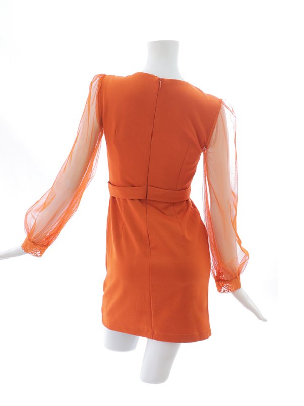 画像27: ジップアップドレス/チュール袖/刺繍/布ベルト/シアー/スリット/透け/谷間見せ/背中隠し/ミニドレス/キャバドレス【XS-XLサイズ/3カラー】[HC02-X] 【SB】dzw (27)