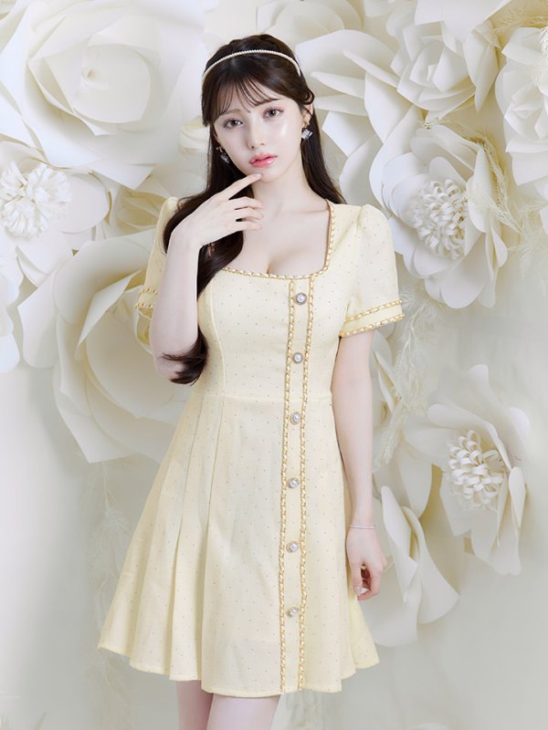 画像3: スクエアネックプリーツツイードドレス/キャバドレス【S-XLサイズ/1カラー】[OF01A] 【SB】dzw (3)