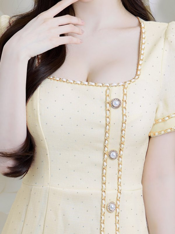 画像4: スクエアネックプリーツツイードドレス/キャバドレス【S-XLサイズ/1カラー】[OF01A] 【SB】dzw (4)