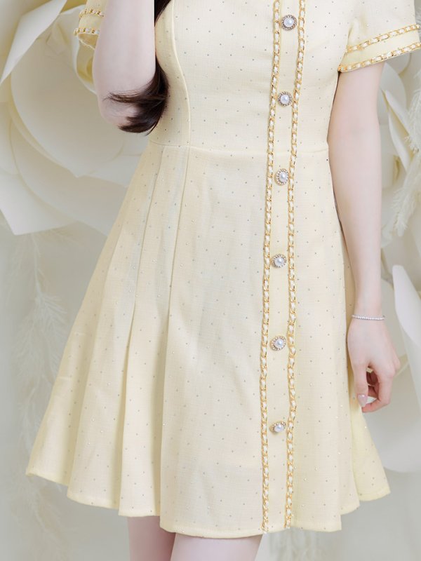 画像5: スクエアネックプリーツツイードドレス/キャバドレス【S-XLサイズ/1カラー】[OF01A] 【SB】dzw (5)