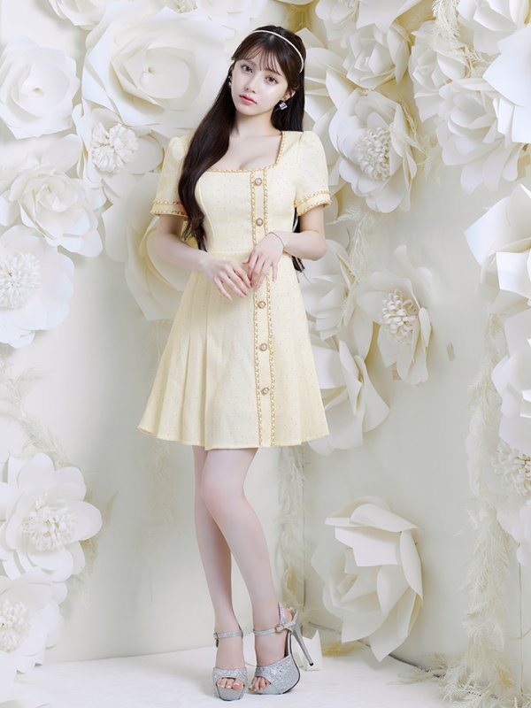 画像8: スクエアネックプリーツツイードドレス/キャバドレス【S-XLサイズ/1カラー】[OF01A] 【SB】dzw (8)