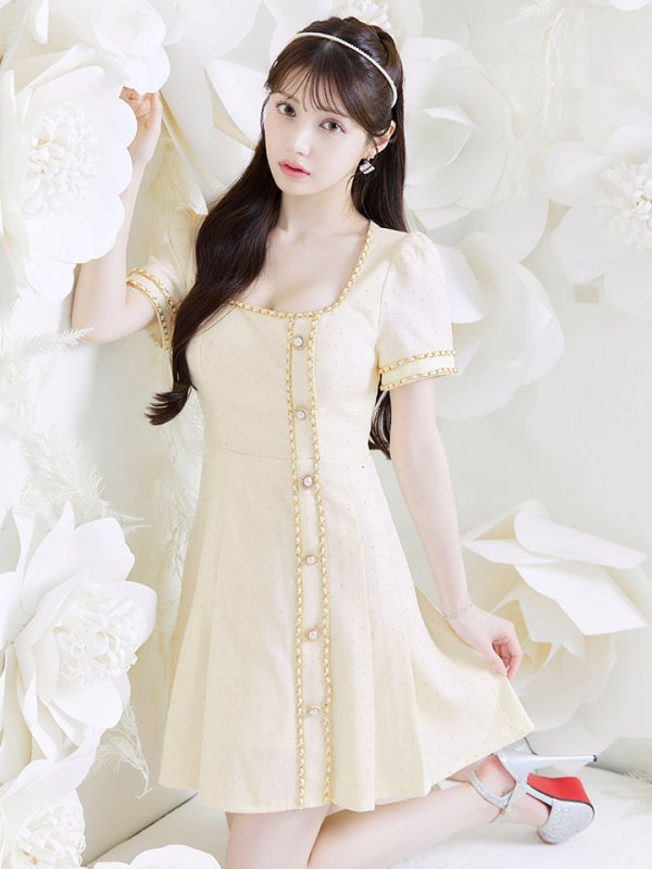 画像11: スクエアネックプリーツツイードドレス/キャバドレス【S-XLサイズ/1カラー】[OF01A] 【SB】dzw (11)