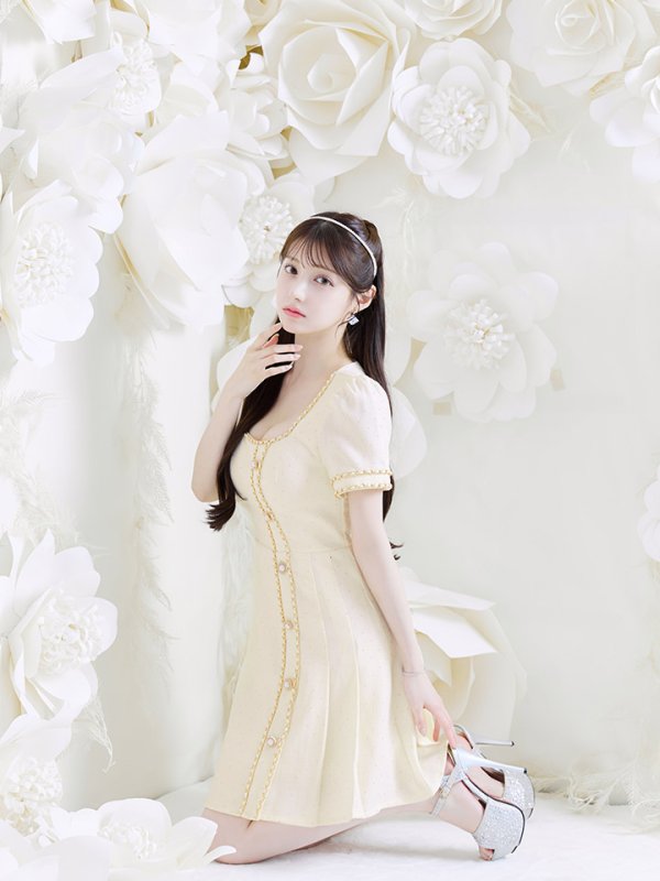 画像13: スクエアネックプリーツツイードドレス/キャバドレス【S-XLサイズ/1カラー】[OF01A] 【SB】dzw (13)