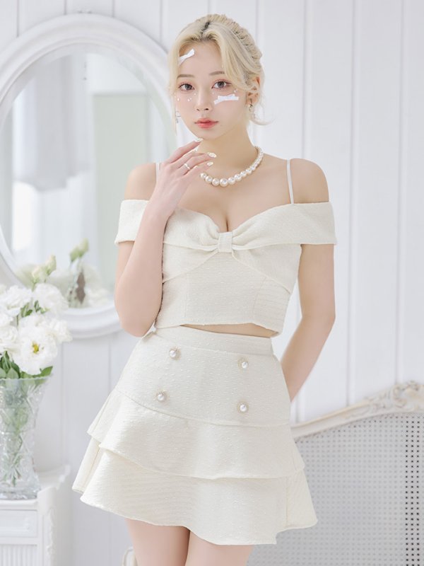 画像2: リボンオフショルマーメイドセットアップミニドレス/キャバドレス【XS-Lサイズ/1カラー】[HC02] 【SB】dzw (2)