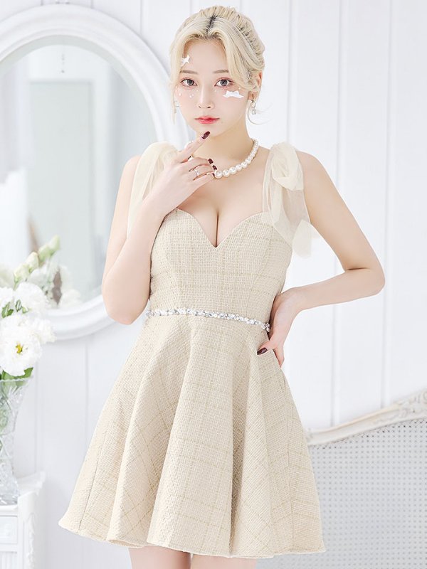 画像3: リボンショルダーワンピース/ノースリーブ/谷間見せ/背中見せ/ミニドレス/キャバドレス【XS-Mサイズ/1カラー】[HC02] 【SB】dzj (3)