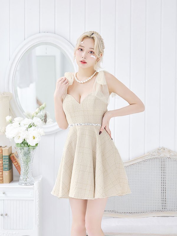 画像10: リボンショルダーワンピース/ノースリーブ/谷間見せ/背中見せ/ミニドレス/キャバドレス【XS-Mサイズ/1カラー】[HC02] 【SB】dzj (10)