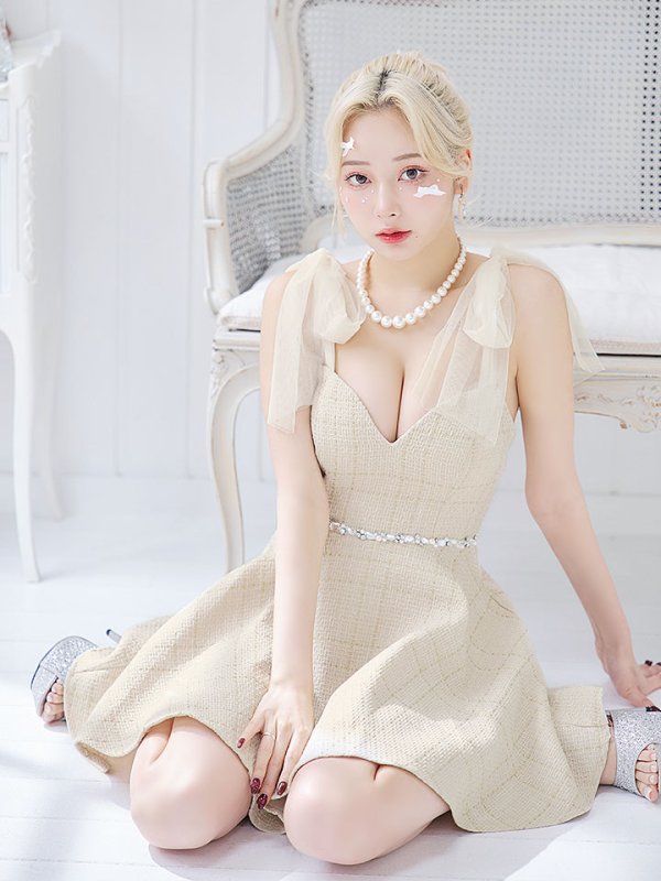 画像12: リボンショルダーワンピース/ノースリーブ/谷間見せ/背中見せ/ミニドレス/キャバドレス【XS-Mサイズ/1カラー】[HC02] 【SB】dzj (12)