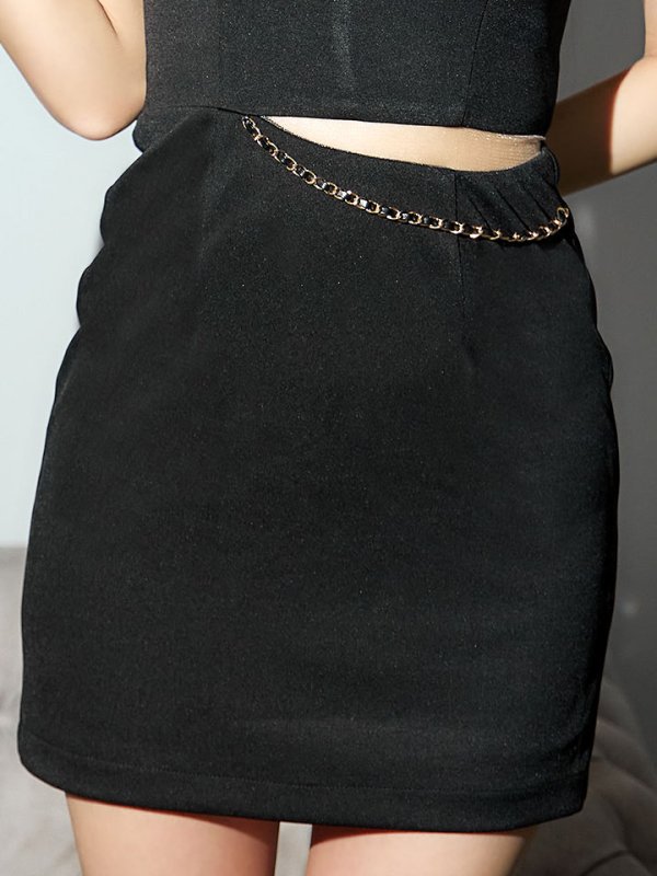 画像7: ウエストカットキャミソールドレス/チェーン/谷間見せ/背中見せ/透け感/ミニドレス/キャバドレス【XS-Lサイズ/3カラー】[HC02-X] 【SB】dzj (7)