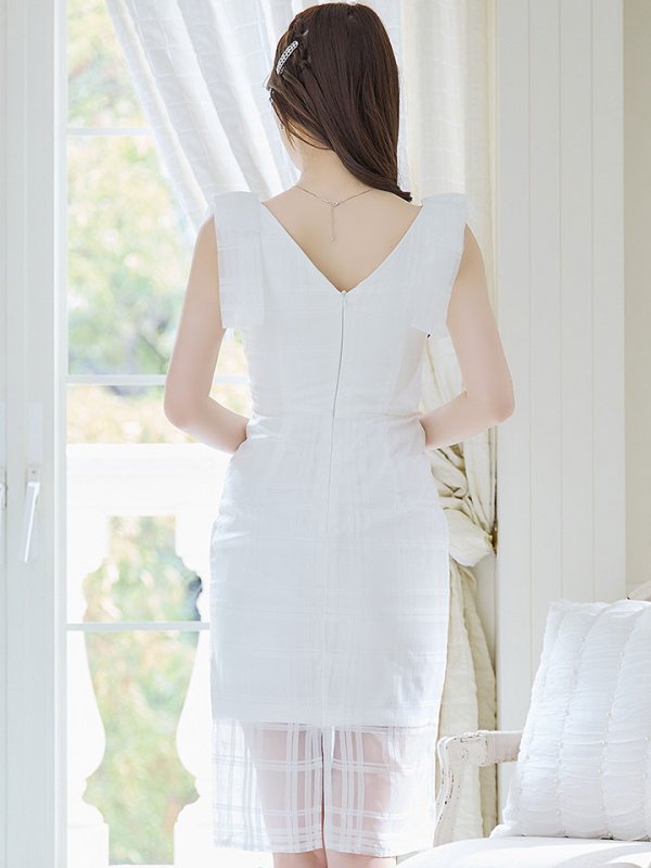 画像7: 【sifeel/シフィール】チュールレイヤードワンピース/ノースリーブ/リボン/パールボタン/谷間見せ/背中見せ/ミディアムドレス/キャバドレス【S-Mサイズ/2カラー】[HC02] 【SB】 (7)