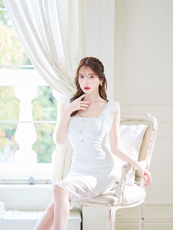 画像13: 【sifeel/シフィール】チュールレイヤードワンピース/ノースリーブ/リボン/パールボタン/谷間見せ/背中見せ/ミディアムドレス/キャバドレス【S-Mサイズ/2カラー】[HC02] 【SB】 (13)