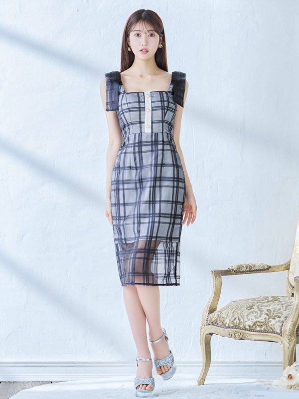 画像3: 【sifeel/シフィール】チュールレイヤードワンピース/ノースリーブ/リボン/パールボタン/谷間見せ/背中見せ/ミディアムドレス/キャバドレス【S-Mサイズ/2カラー】[OF01] 【SB】 (3)