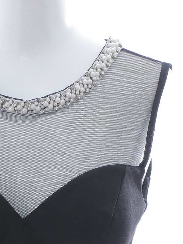 画像15: シースルーノースリーブドレス/チュール/ビジュー/パール/谷間見せ/背中見せ/ロングドレス/キャバドレス【S-Lサイズ/1カラー】[HC02] 【SB】dzj (15)