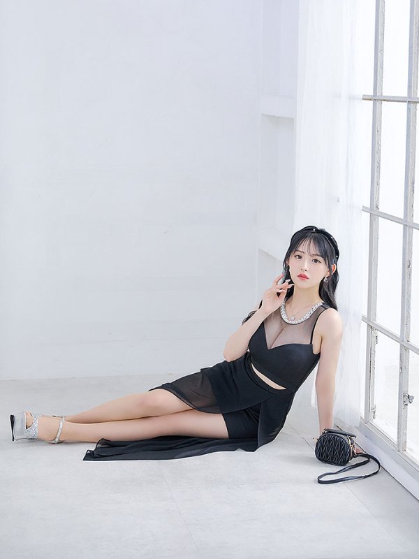 画像7: シースルーノースリーブドレス/チュール/ビジュー/パール/谷間見せ/背中見せ/ロングドレス/キャバドレス【S-Lサイズ/1カラー】[HC02] 【SB】dzj (7)