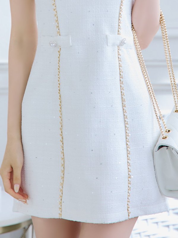 画像5: 新サイズ登場!チェーンツイードドレス/胸元隠し/背中隠し/Aライン/スパンコール/ミニドレス/キャバドレス/ワンピース【XS-Lサイズ/1カラー】[HC02] (5)