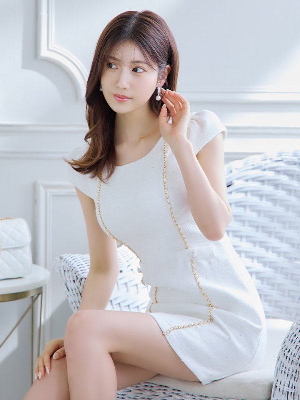 画像11: 新サイズ登場!チェーンツイードドレス/胸元隠し/背中隠し/Aライン/スパンコール/ミニドレス/キャバドレス/ワンピース【XS-Lサイズ/1カラー】[HC02] (11)