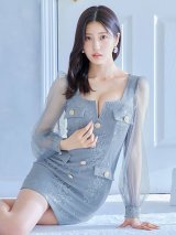 シアースリーブ刺繍ワッフルミニドレス/キャバドレス【XS-XLサイズ/1カラー】[OF04] 【SB】dzjg