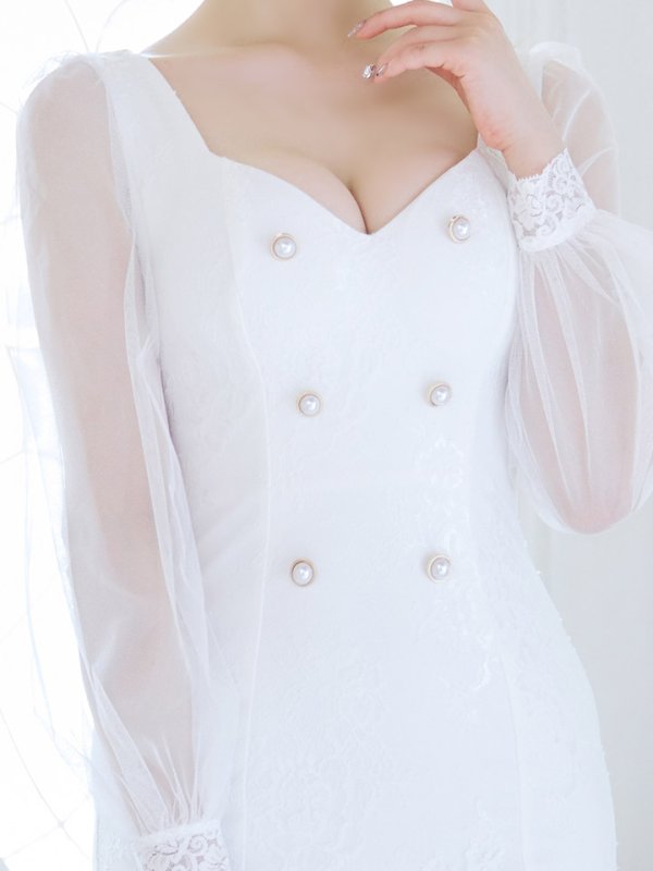 画像5: 刺繍レースミニドレス/ロングスリーブ/シアー/パールボタン/谷間見せ/背中隠し/ミニドレス/キャバドレス【XS-Lサイズ/2カラー】[HC02] 【SB】dzco (5)