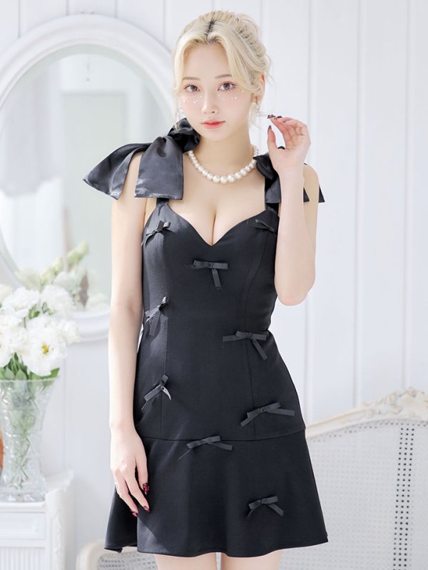 画像3: リボンショルダーワンピースドレス/ノールリーブ/リボン/谷間見せ/背中見せ/ミニドレス/キャバドレス【XS-Mサイズ/1カラー】[HC02-U] 【SB】dzw (3)