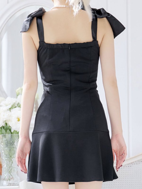 画像6: リボンショルダーワンピースドレス/ノールリーブ/リボン/谷間見せ/背中見せ/ミニドレス/キャバドレス【XS-Mサイズ/1カラー】[HC02-U] 【SB】dzw (6)