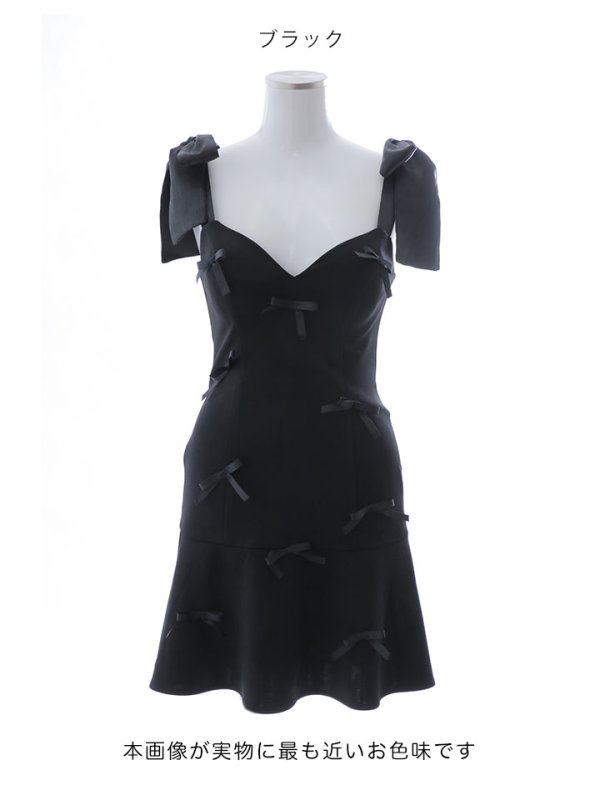 画像13: リボンショルダーワンピースドレス/ノールリーブ/リボン/谷間見せ/背中見せ/ミニドレス/キャバドレス【XS-Mサイズ/1カラー】[HC02-U] 【SB】dzw (13)