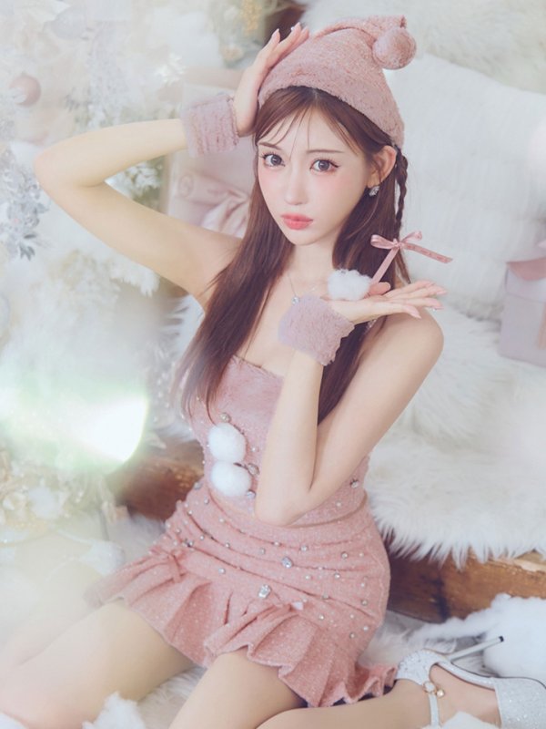 画像26: 【ノベルティ対象】【即日発送！】【サンタコス 4点セット】【XS-Lサイズ/1カラー】チェックセットアップビジューサンタコスプレ[YMT] (26)