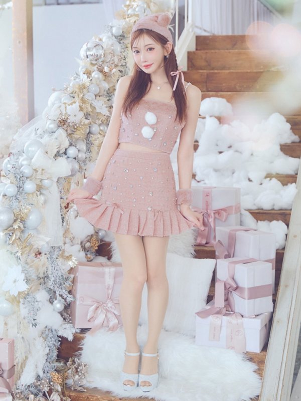 画像20: 【ノベルティ対象】【即日発送！】【サンタコス 4点セット】【XS-Lサイズ/1カラー】チェックセットアップビジューサンタコスプレ[YMT] (20)