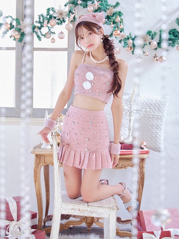 画像14: 【ノベルティ対象】【即日発送！】【サンタコス 4点セット】【XS-Lサイズ/1カラー】チェックセットアップビジューサンタコスプレ[YMT] (14)