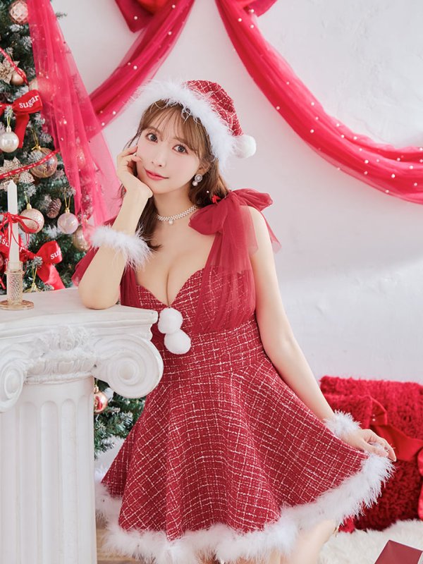 画像12: 【ノベルティ対象】【即日発送】【サンタコス 4点セット】【XS-XLサイズ/1カラー】チュールリボンツイードフレアサンタ[YMT] (12)