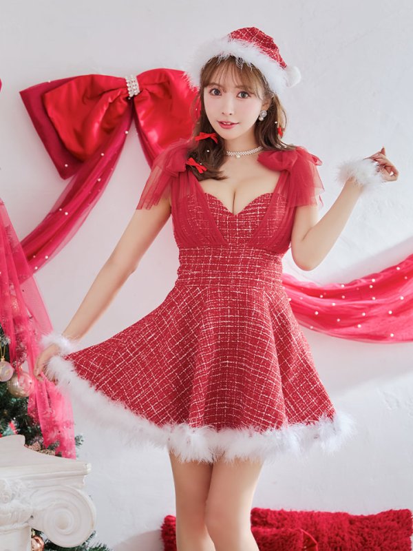 画像16: 【ノベルティ対象】【即日発送】【サンタコス 4点セット】【XS-XLサイズ/1カラー】チュールリボンツイードフレアサンタ[YMT] (16)