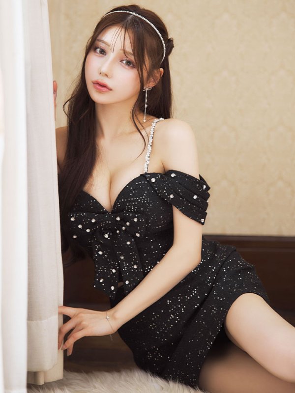 画像10: 【ウィンターセール！】SALE!オフショルツイードセットアップドレス/ビジュー/パール/キャミソール/タイト/2ピース/谷間見せ/背中見せ/キャバドレス/ミニドレス【XS-Lサイズ/1カラー】[OF01A] 【SB】dzps (10)