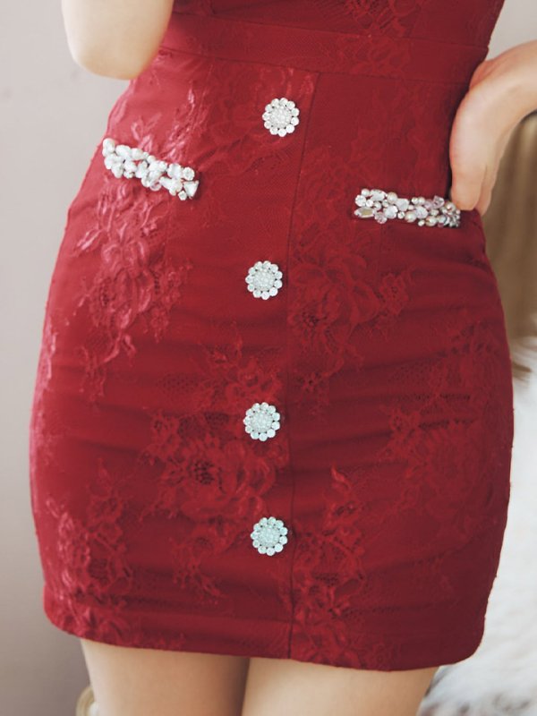 画像6: 刺繍レースタイトドレス/ノースリーブ/ビジュー/ノースリーブ/ストレッチ/谷間見せ/背中見せ/背中隠し/ミニドレス/キャバドレス【S-Lサイズ/2カラー】[OF01A] 【SB】dzc (6)