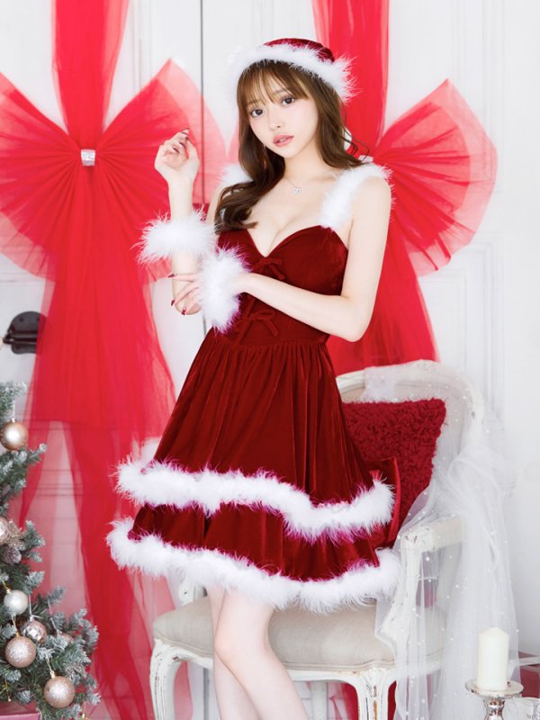 画像6: 【即日発送】【サンタコス 4点セット】【XS-Lサイズ/1カラー】二段フリルボリュームフレアサンタ[YMT] (6)