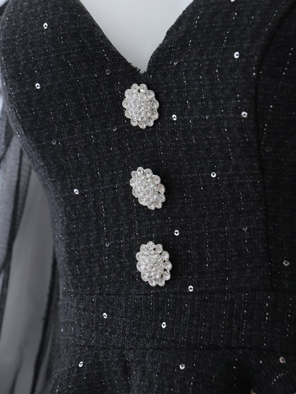 画像17: シアー長袖リボンツイードフレアワンピース/キャバドレス【XS-XLサイズ/1カラー】[OF01A] 【SB】dzco (17)