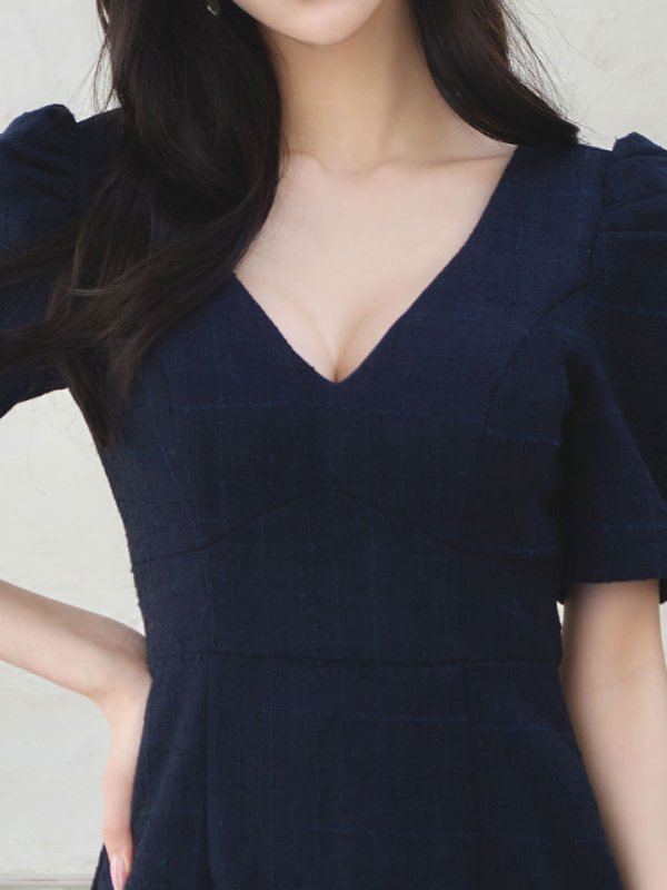 画像5: 【sifeel/シフィール】ツイードマーメイドドレス/Vネック/リボン/谷間見せ/背中隠し/ミディアムドレス/キャバドレス【S-Lサイズ/2カラー】[OF01A] 【SB】dzcv (5)